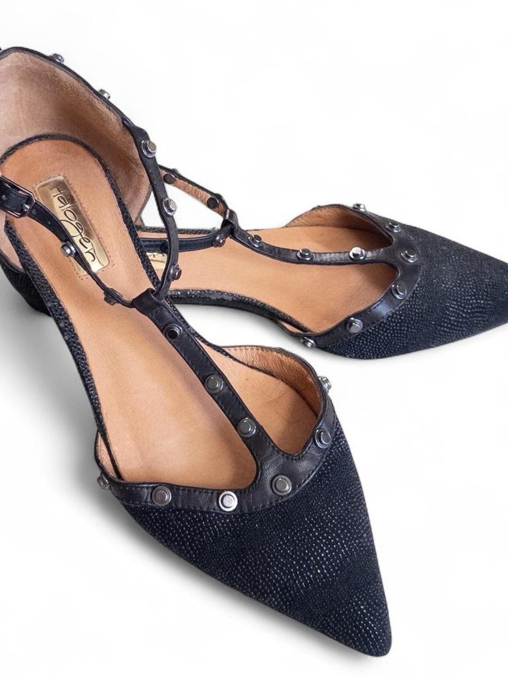 Halogen Black Rock Stud Snake Print Pointed Toe Flats Women’s Size 7